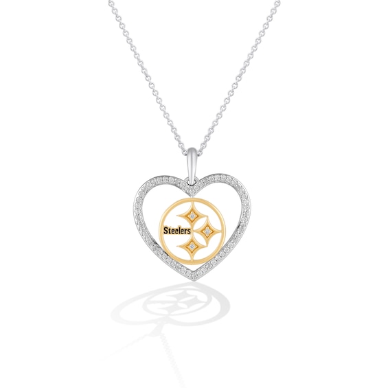 True Fans Pittsburgh Steelers 1/10 CT. T.W. Diamond Heart Necklace in Sterling Silver & 10K Yellow Gold