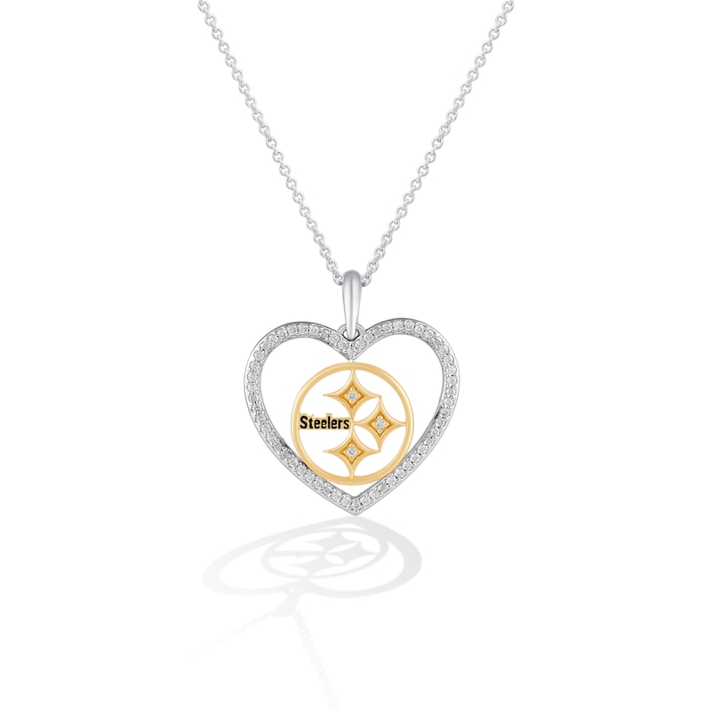 Main Image 1 of True Fans Pittsburgh Steelers 1/10 CT. T.W. Diamond Heart Necklace in Sterling Silver & 10K Yellow Gold