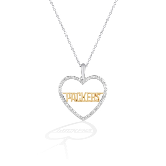 True Fans Green Bay Packers 1/10 CT. T.W. Diamond Heart Necklace in Sterling Silver & 10K Yellow Gold