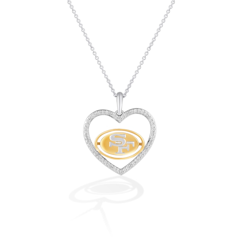 Main Image 1 of True Fans San Francisco 49ers 1/10 CT. T.W. Diamond Heart Necklace in Sterling Silver & 10K Yellow Gold
