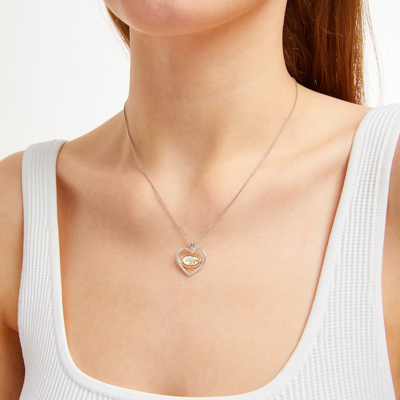 Main Image 2 of True Fans San Francisco 49ers 1/10 CT. T.W. Diamond Heart Necklace in Sterling Silver & 10K Yellow Gold