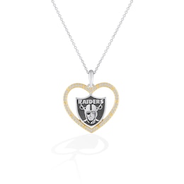 True Fans Las Vegas Raiders 1/10 CT. T.W. Diamond Heart Necklace in Sterling Silver & 10K Yellow Gold
