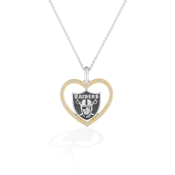 True Fans Las Vegas Raiders 1/10 CT. T.W. Diamond Heart Necklace in Sterling Silver & 10K Yellow Gold