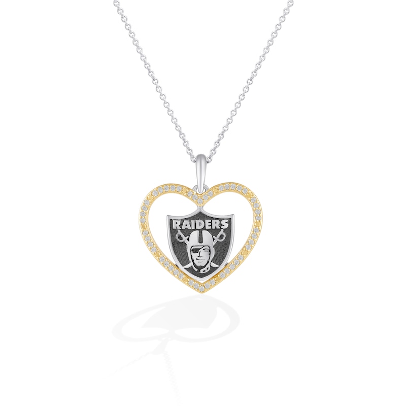 Main Image 1 of True Fans Las Vegas Raiders 1/10 CT. T.W. Diamond Heart Necklace in Sterling Silver & 10K Yellow Gold