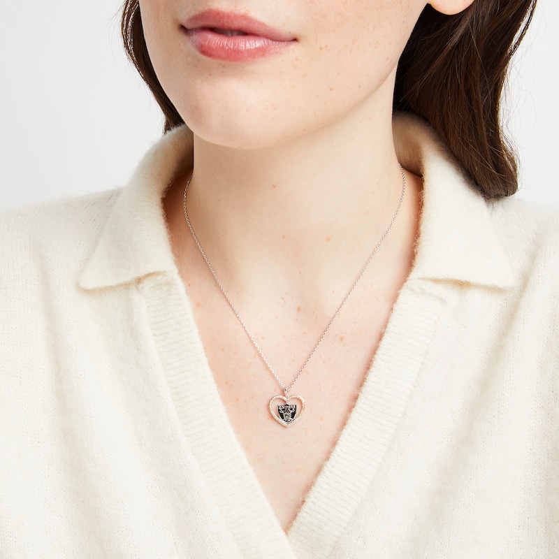 Main Image 2 of True Fans Las Vegas Raiders 1/10 CT. T.W. Diamond Heart Necklace in Sterling Silver & 10K Yellow Gold
