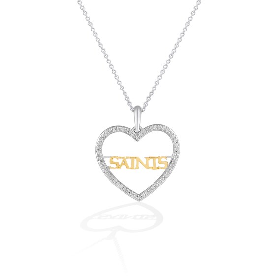 True Fans New Orleans Saints 1/10 CT. T.W. Diamond Heart Necklace in Sterling Silver & 10K Yellow Gold
