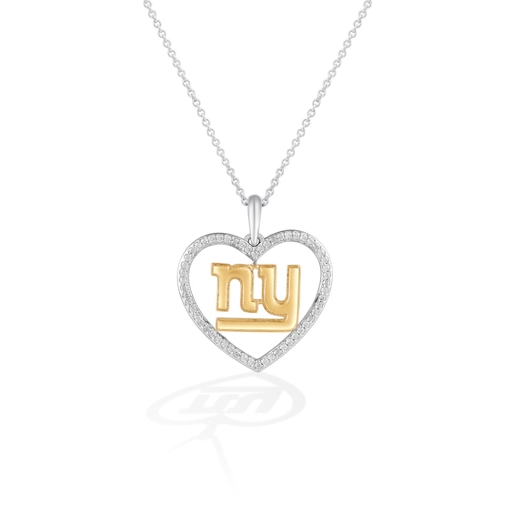 True Fans New York Giants 1/10 CT. T.W. Diamond Heart Necklace in Sterling Silver & 10K Yellow Gold
