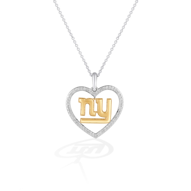 Main Image 1 of True Fans New York Giants 1/10 CT. T.W. Diamond Heart Necklace in Sterling Silver & 10K Yellow Gold