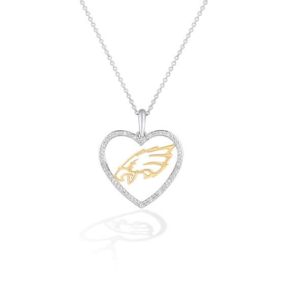 True Fans Philadelphia Eagles 1/10 CT. T.W. Diamond Heart Necklace in Sterling Silver & 10K Yellow Gold