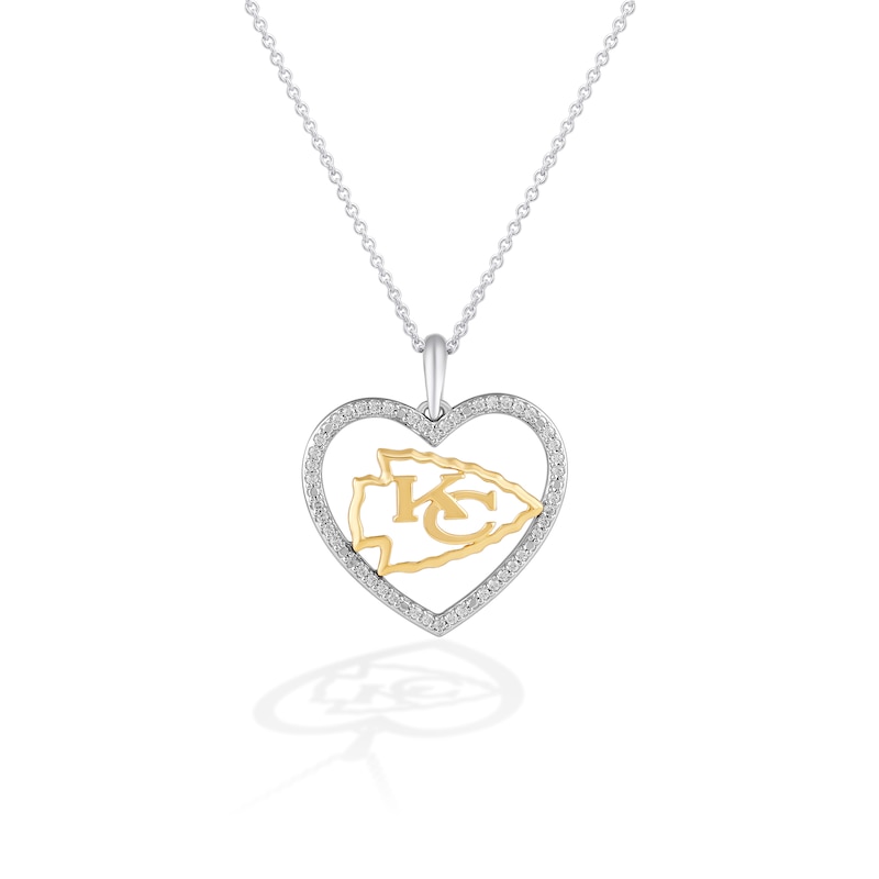 Main Image 1 of True Fans Kansas City Chiefs 1/10 CT. T.W. Diamond Heart Necklace in Sterling Silver & 10K Yellow Gold