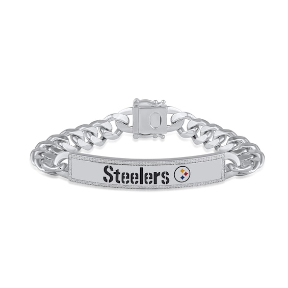 True Fans Pittsburgh Steelers 1/6 CT. T.W. Diamond Logo ID Bracelet in Sterling Silver