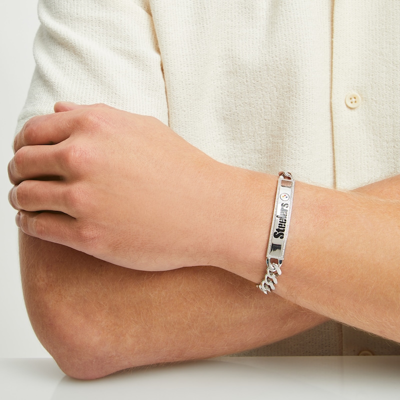 Main Image 3 of True Fans Pittsburgh Steelers 1/6 CT. T.W. Diamond Logo ID Bracelet in Sterling Silver