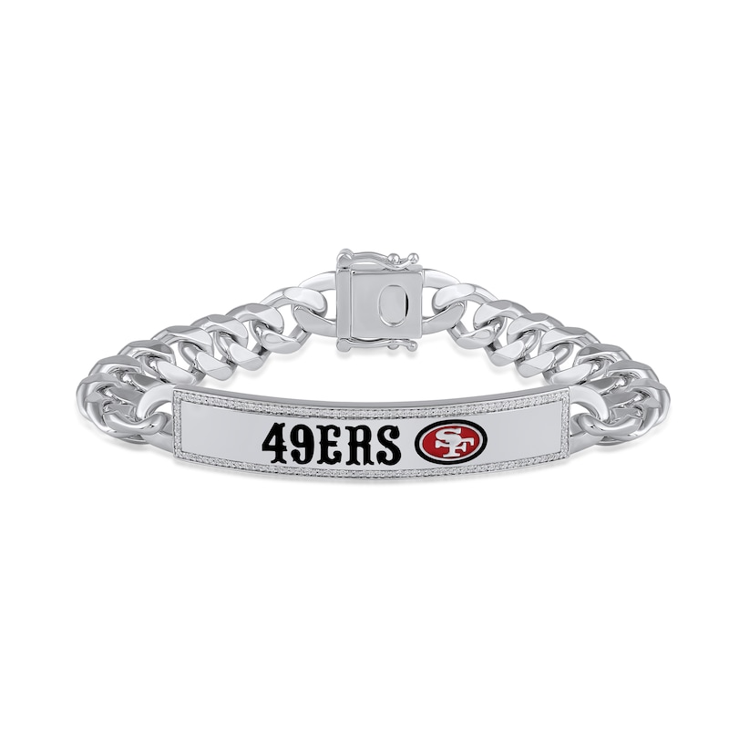 Main Image 1 of True Fans San Francisco 49ers 1/6 CT. T.W. Diamond Logo ID Bracelet in Sterling Silver
