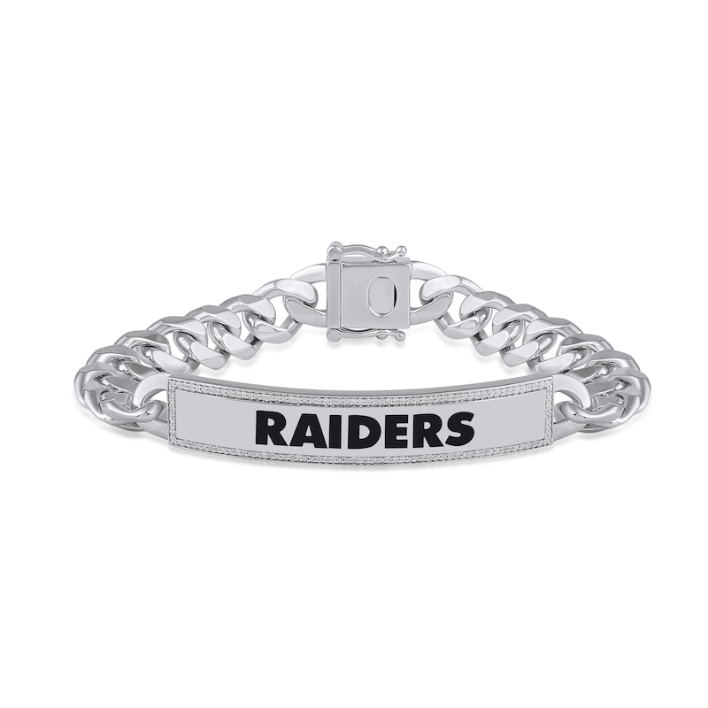 Main Image 1 of True Fans Las Vegas Raiders 1/6 CT. T.W. Diamond Logo ID Bracelet in Sterling Silver