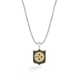 True Fans Pittsburgh Steelers 3/8 CT. T.W. Black Diamond and Enamel Reversible Shield Necklace in 10K Yellow Gold & Sterling Silver