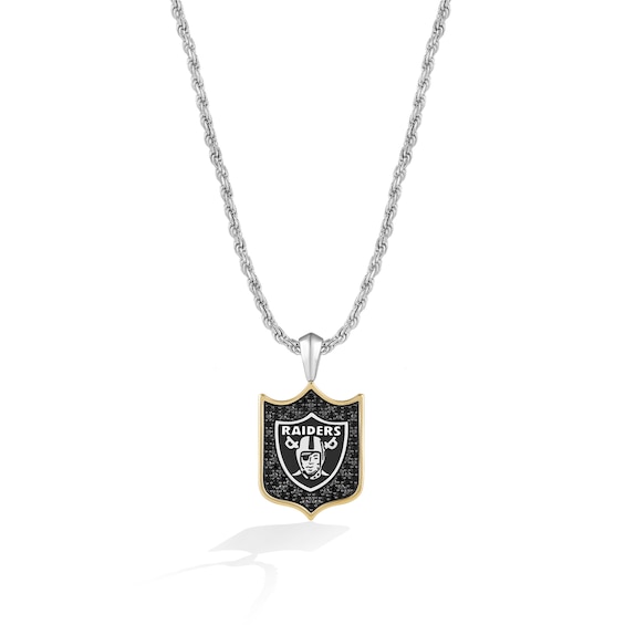 True Fans Las Vegas Raiders 3/8 CT. T.W. Black Diamond and Enamel Reversible Shield Necklace in 10K Yellow Gold & Sterling Silver