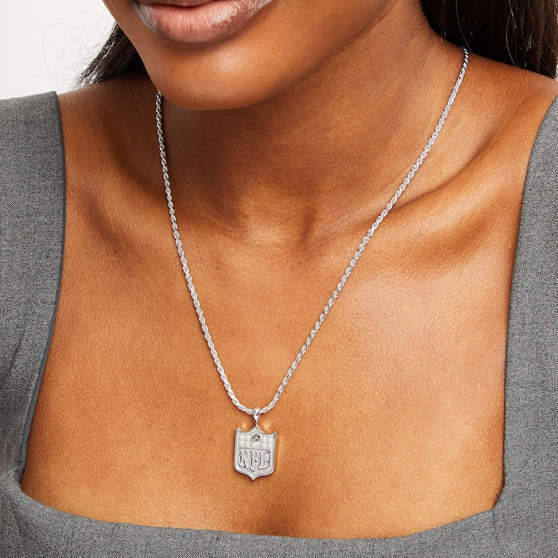 Main Image 4 of True Fans San Francisco 49ers 3/8 CT. T.W. Black Diamond and Enamel Reversible Shield Necklace in 10K Yellow Gold & Sterling Silver