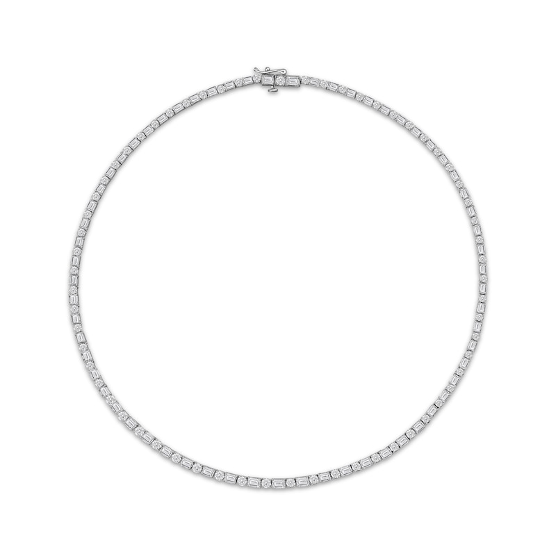 Main Image 1 of Emerald & Round-Cut Diamond Tennis Necklace 12-1/2 ct tw 14K White Gold 16&quot;