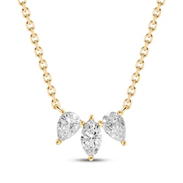 Marquise-Cut & Pear-Shaped Diamond Three-Stone Necklace 1/3 ct tw 10K Yellow Gold 18"