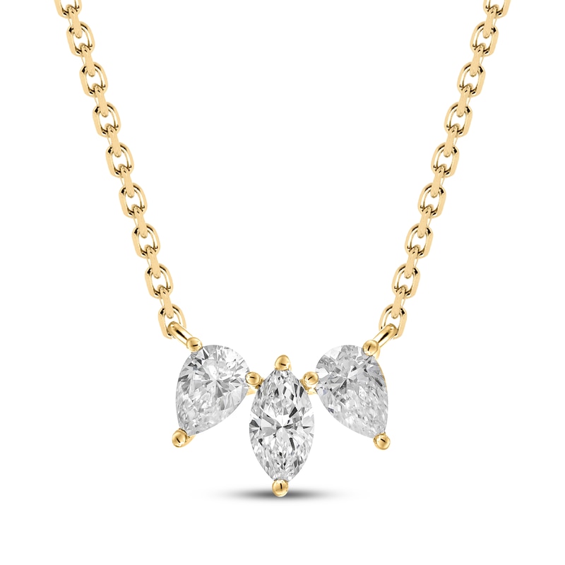 Main Image 1 of Marquise-Cut & Pear-Shaped Diamond Three-Stone Necklace 1/3 ct tw 10K Yellow Gold 18&quot;