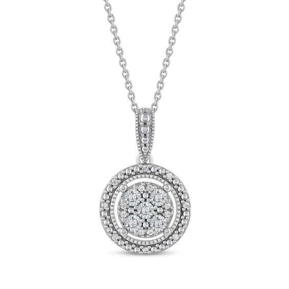 Multi-Diamond Halo Necklace 1/15 ct tw Sterling Silver 18"