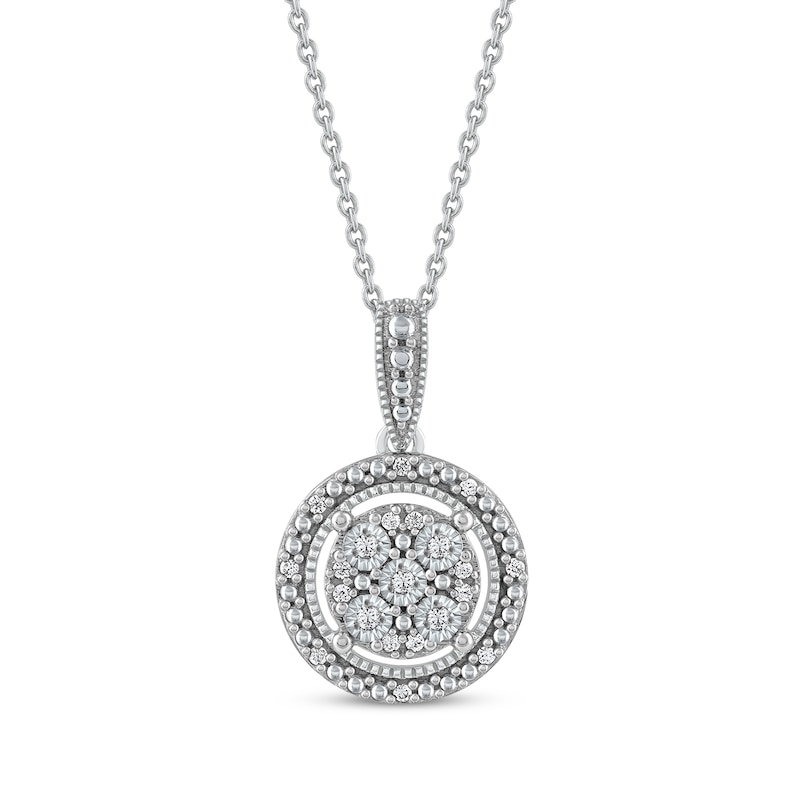 Main Image 1 of Multi-Diamond Halo Necklace 1/15 ct tw Sterling Silver 18&quot;