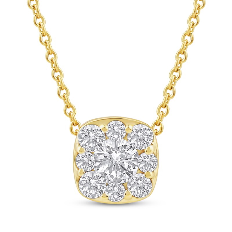 Main Image 1 of Diamond Cushion Halo Necklace 1/3 ct tw 10K Yellow Gold 18&quot;
