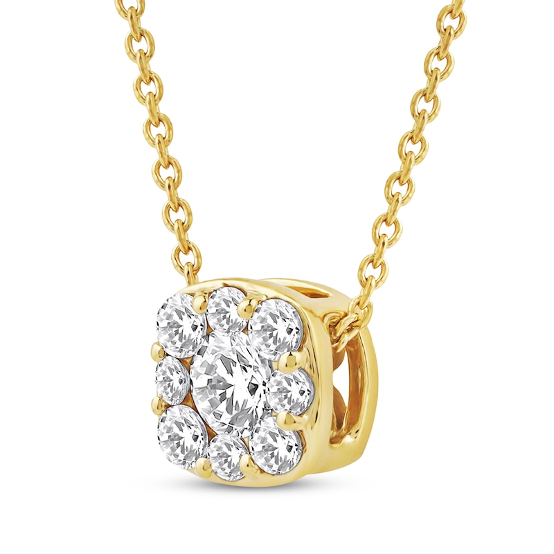Main Image 2 of Diamond Cushion Halo Necklace 1/3 ct tw 10K Yellow Gold 18&quot;
