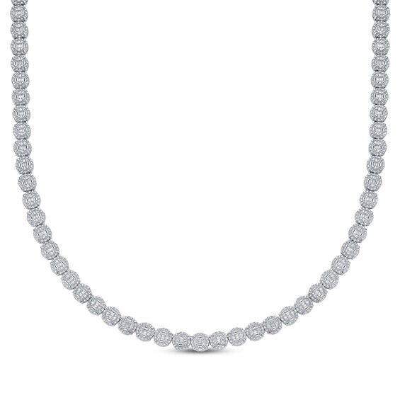 Men's Baguette & Round-Cut Multi-Diamond Circle Link Necklace 3 ct tw Sterling Silver 20"