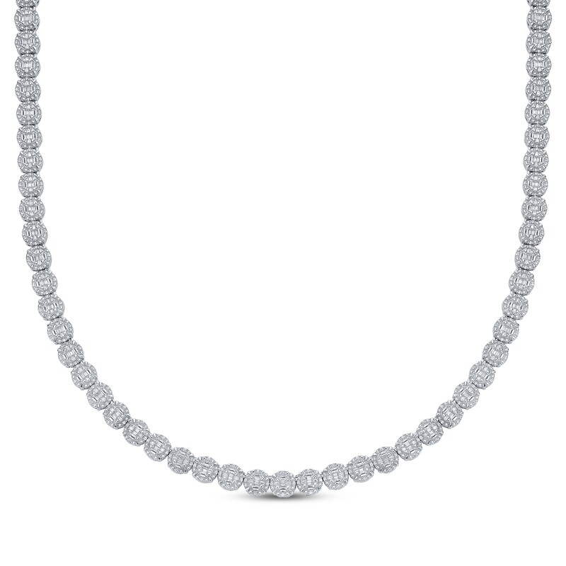 Main Image 1 of Men's Baguette & Round-Cut Multi-Diamond Circle Link Necklace 3 ct tw Sterling Silver 20&quot;