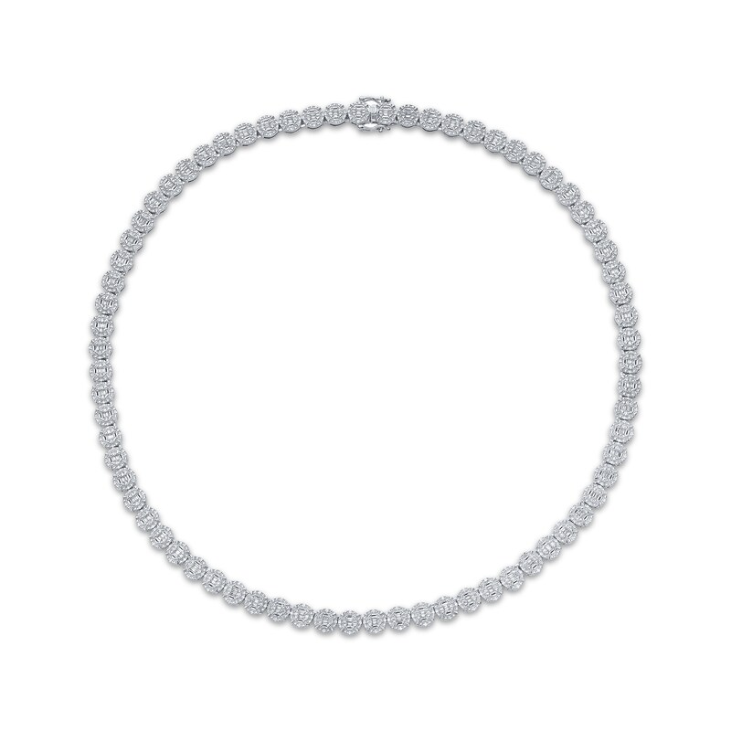 Main Image 2 of Men's Baguette & Round-Cut Multi-Diamond Circle Link Necklace 3 ct tw Sterling Silver 20&quot;
