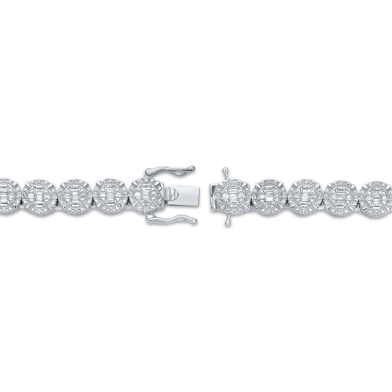 Main Image 3 of Men's Baguette & Round-Cut Multi-Diamond Circle Link Necklace 3 ct tw Sterling Silver 20&quot;