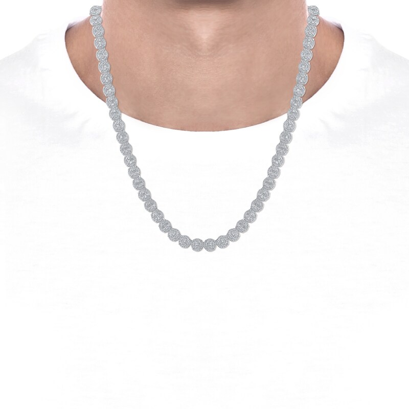 Main Image 4 of Men's Baguette & Round-Cut Multi-Diamond Circle Link Necklace 3 ct tw Sterling Silver 20&quot;