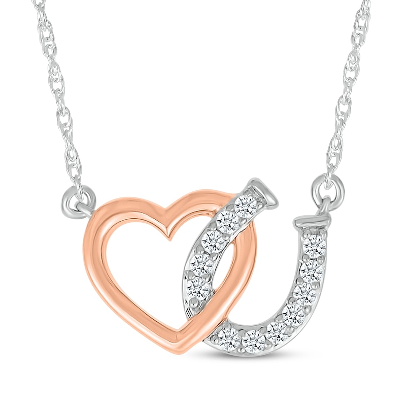 Main Image 1 of Diamond Horseshoe & Heart Necklace 1/15 ct tw Sterling Silver & 10K Rose Gold 18&quot;