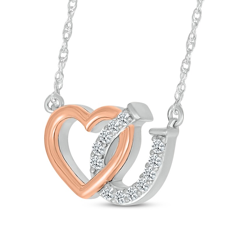 Main Image 2 of Diamond Horseshoe & Heart Necklace 1/15 ct tw Sterling Silver & 10K Rose Gold 18&quot;