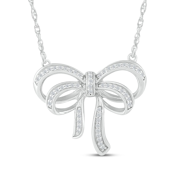 Diamond Double Bow Necklace 1/6 ct tw Sterling Silver 18"