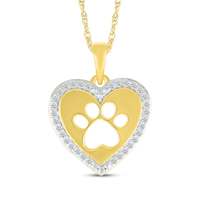 Main Image 1 of Diamond Heart Paw Print Cutout Necklace 1/8 ct tw 10K Yellow Gold 18&quot;