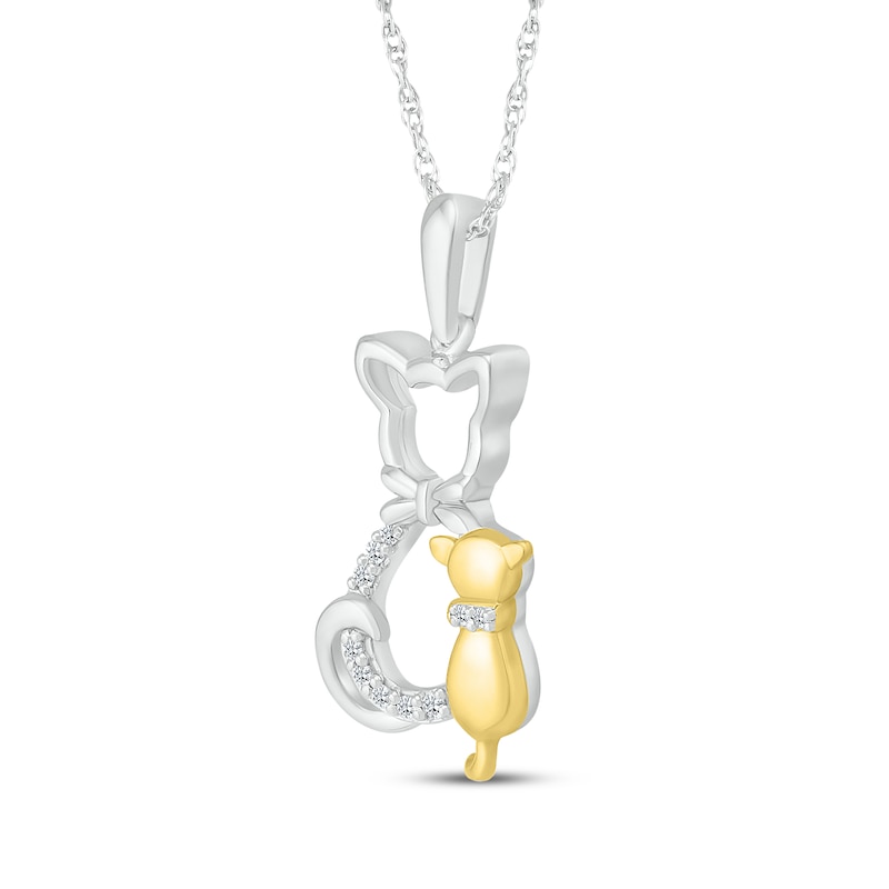 Main Image 2 of Diamond Cat & Kitten Necklace 1/20 ct tw Sterling Silver & 10K Yellow Gold 18&quot;