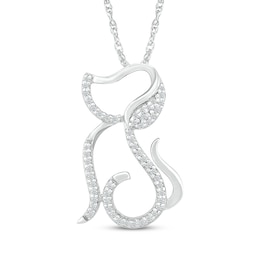Diamond Dog Swirl Silhouette Necklace 1/10 ct tw Sterling Silver 18"