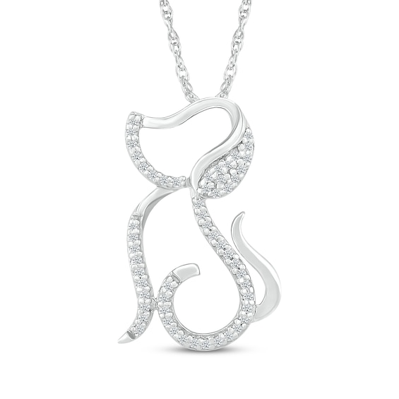 Diamond Dog Swirl Silhouette Necklace 1/10 ct tw Sterling Silver 18"