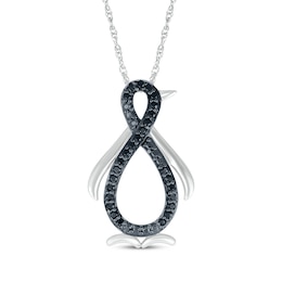 Black Diamond Infinity Penguin Necklace 1/8 ct tw Sterling Silver 18"