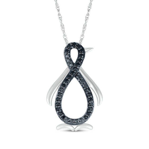 Black Diamond Infinity Penguin Necklace 1/8 ct tw Sterling Silver 18"