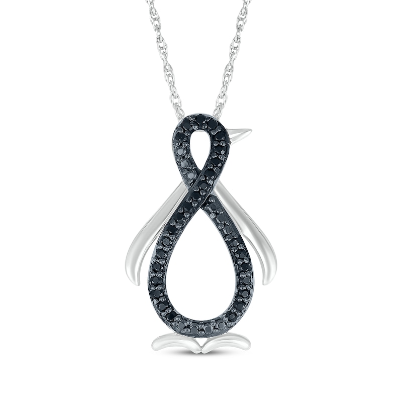 Main Image 1 of Black Diamond Infinity Penguin Necklace 1/8 ct tw Sterling Silver 18&quot;