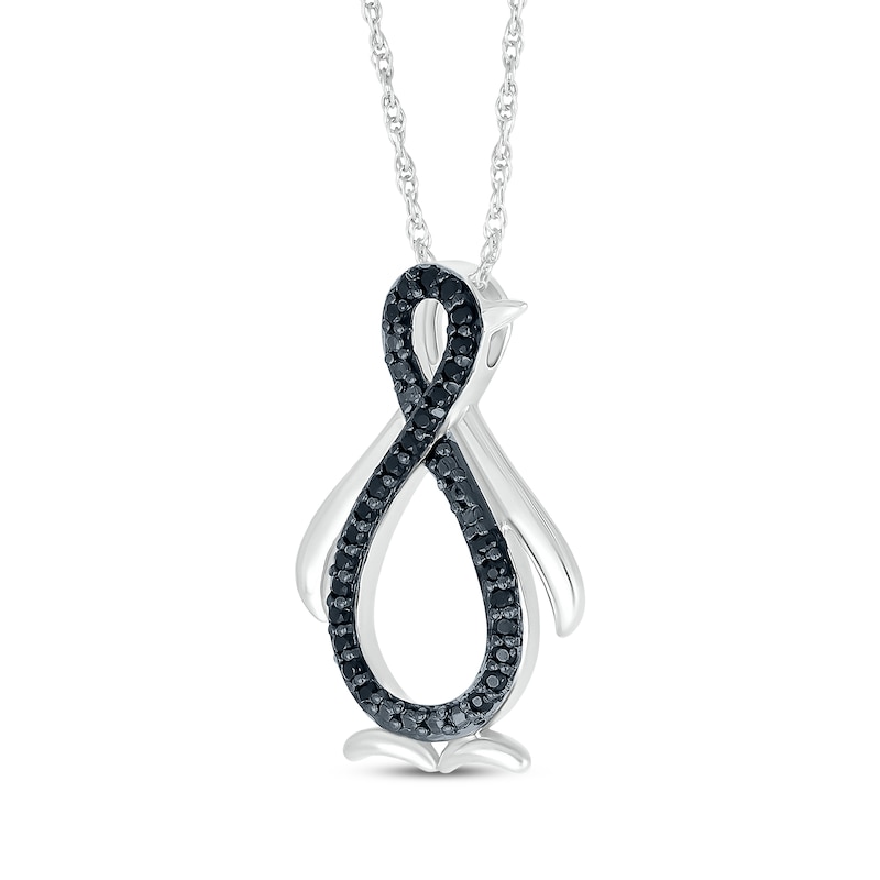Main Image 2 of Black Diamond Infinity Penguin Necklace 1/8 ct tw Sterling Silver 18&quot;