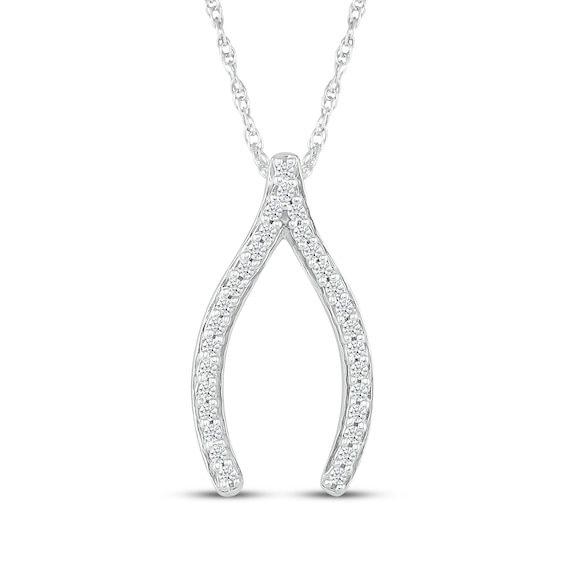 Diamond Wishbone Necklace 1/10 ct tw Sterling Silver 18"