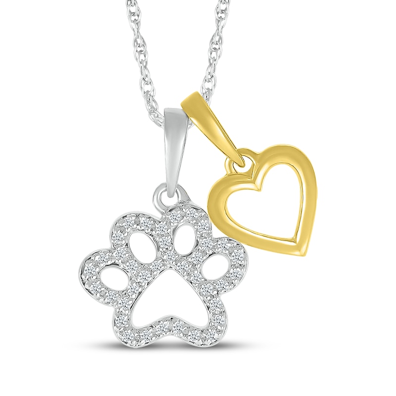 Main Image 1 of Diamond Heart & Paw Print Necklace 1/15 ct tw Sterling Silver & 10K Yellow Gold 18&quot;