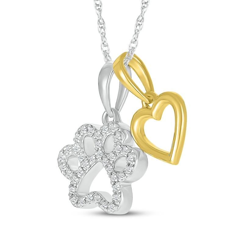 Main Image 2 of Diamond Heart & Paw Print Necklace 1/15 ct tw Sterling Silver & 10K Yellow Gold 18&quot;