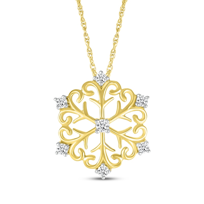 Main Image 1 of Diamond Snowflake Necklace 1/15 ct tw 10K Yellow Gold 18&quot;