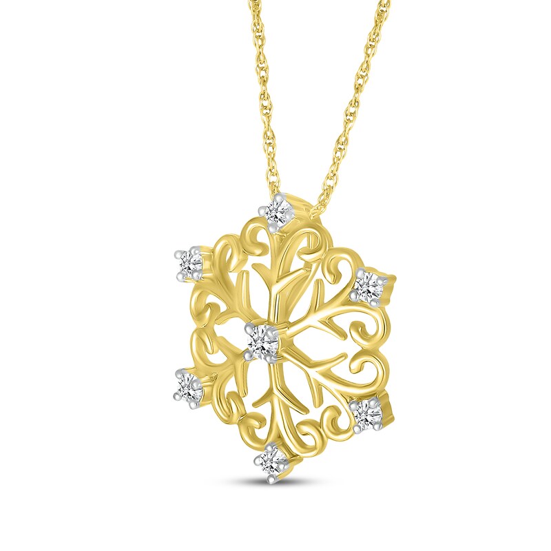Main Image 2 of Diamond Snowflake Necklace 1/15 ct tw 10K Yellow Gold 18&quot;