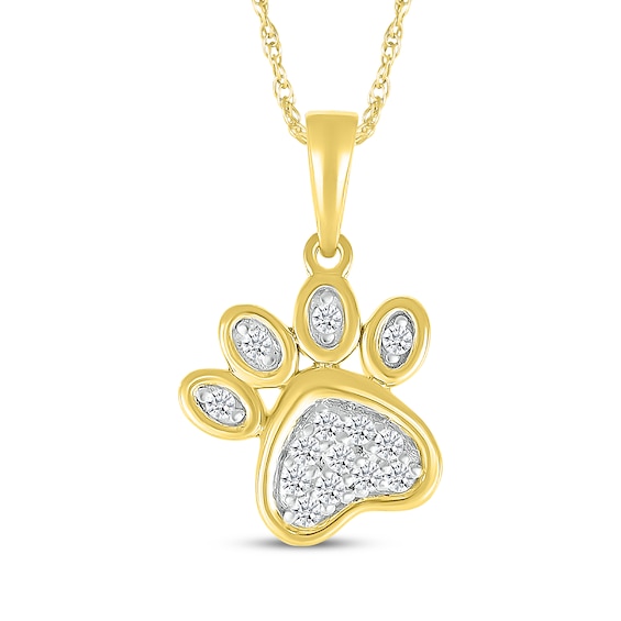 Diamond Tilted Paw Print Necklace 1/15 ct tw 10K Yellow Gold 18"